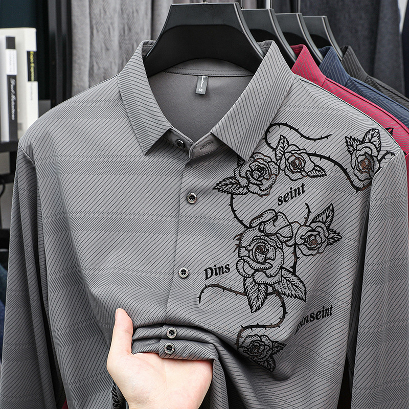 秋季新款男式长袖衬衫休闲男装上衣高品质印花衬衣男