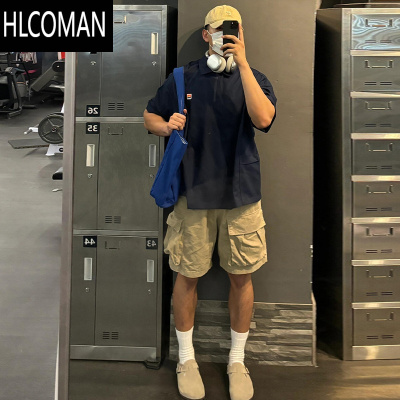 HLCOMAN卡其色工装短裤男夏季新款美式高街潮流多口袋宽松外穿五分休闲裤