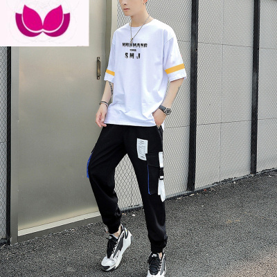 七斓13青少年短袖t恤男孩12-15岁初中学生14帅气夏装大童男装16一套装