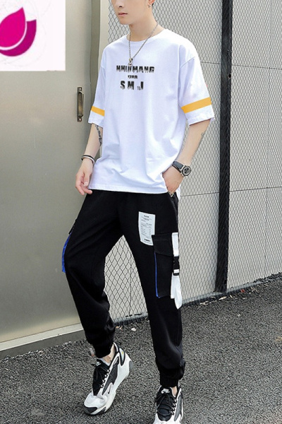 七斓13青少年短袖t恤男孩12-15岁初中学生14帅气夏装大童男装16一套装