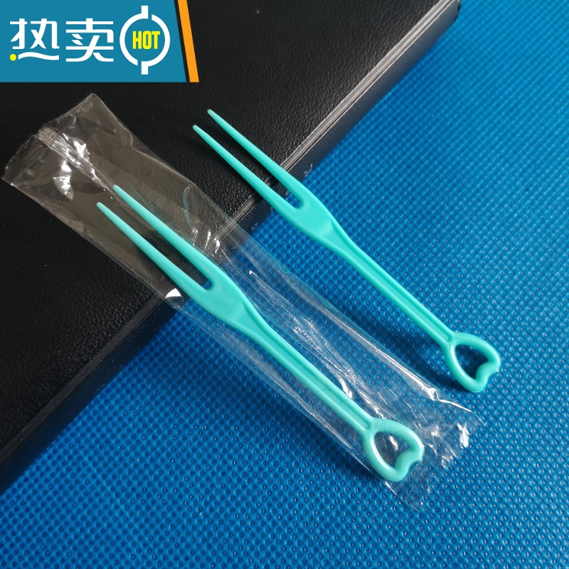 敬平小叉子透明彩色塑料单独包装水果叉蛋糕点心KTV果签 蓝色心形叉200只 8.5cm独立包装