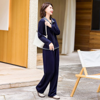时尚女装大码妈妈装套装气质翻领秋装中年女衣服休闲婆婆装两件套