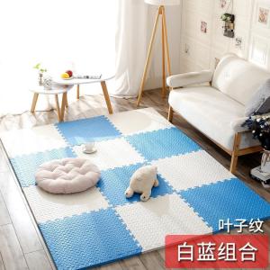 泡沫地垫家用隔音海绵铺地板垫子拼接爬爬卧室儿童爬行垫拼图防摔 白+蓝 60*60*1.0cm十字纹[9片]送边条