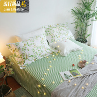 北欧风小清新老粗布床单棉帆布枕套床上用品棉1.8m床三件套 三维工匠床品套装