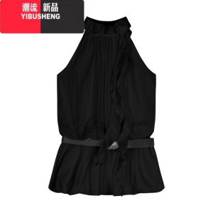 YIBUSHENG法式白色花朵挂脖连衣裙女季气质显瘦蓬蓬短裙无袖收腰a字裙子