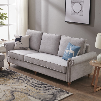 美式沙发轻奢棉麻布艺沙发三人位符象直排整装客厅家具可拆洗3