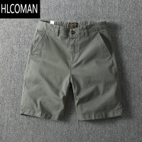 HLCOMAN夏季微弹修身休闲裤男士五分裤卡其布工装裤青春日系复古短裤 夏季男士五分裤 中腰直筒口袋装饰