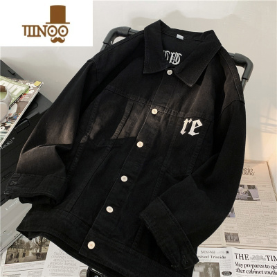 YANXU高街刺绣牛仔外套男款美式潮牌ins工装夹克宽松痞帅情侣衣服