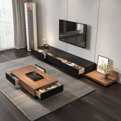 森美人北欧简约小户型茶几意式客厅茶桌现代胡桃色茶几电视柜组合墙壁柜