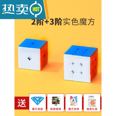 乐智魔方三阶块益智玩具滑轴全套装磁力34二四阶儿童专业比赛专用真智力魔方2+3阶实色-滑轴组合