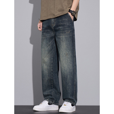 美式高端复古牛仔裤直筒男高级感时尚高街做旧新潮欧美街头休闲裤