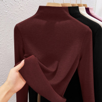 黑色蚕丝羊绒打底衫女冬季新款德绒保暖内搭半高领长袖T恤女_130