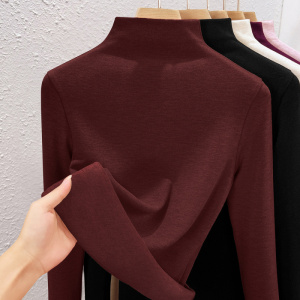 黑色蚕丝羊绒打底衫女冬季新款德绒保暖内搭半高领长袖T恤女