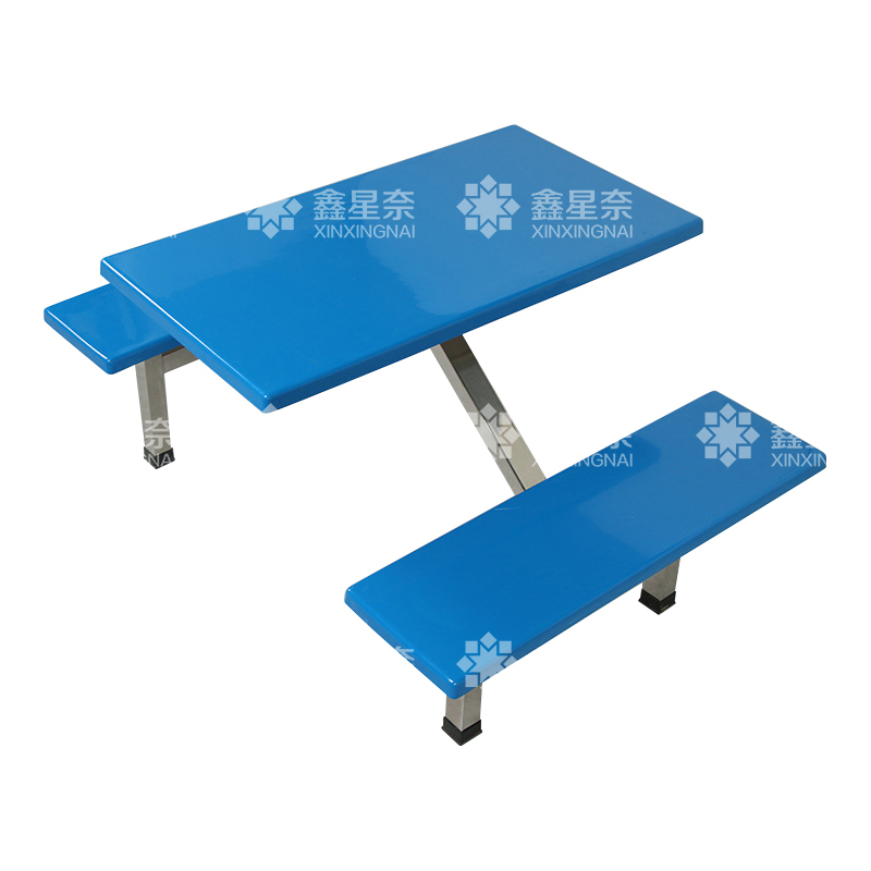 鑫星奈 XXN4040854 玻璃钢餐桌椅组合食堂连体餐桌椅不锈钢架条凳款