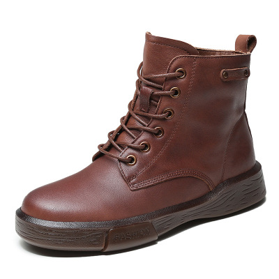 推荐水洗皮裸靴二棉短靴女复古马丁靴2021秋冬新款