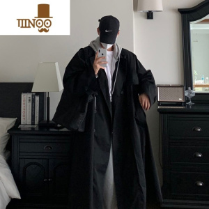 YANXU新款韩版潮流宽松双排扣男士外套休闲百搭长款过膝纯色风衣