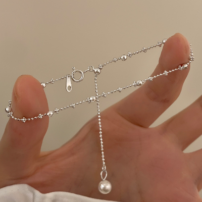 纯银镭射圆珠珍珠手链轻奢小众精致时尚叠戴手饰女气质高级感送女朋友老婆情人节七夕生日礼物