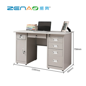 振奥 不锈钢书桌宿舍书房办公桌电脑桌职员桌员工桌带锁带抽屉/台/台(五斗一门一抽) 灰色