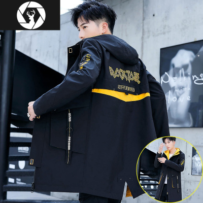 HongZun秋季2020新款工装夹克男高中学生男士春秋中长款外套秋装帅气风衣风衣