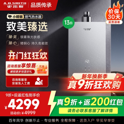 AO史密斯新品小体积13升精钢燃气热水器[小精钢EC5]静音 持久恒温 天然气 JSQ26-EC5