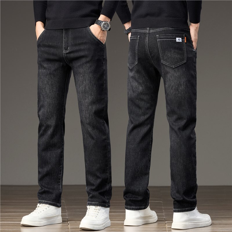秋冬新款保暖男长裤弹力百搭修身小直筒男士百搭牛仔裤厚款