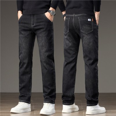 秋冬新款保暖男长裤弹力百搭修身小直筒男士百搭牛仔裤厚款