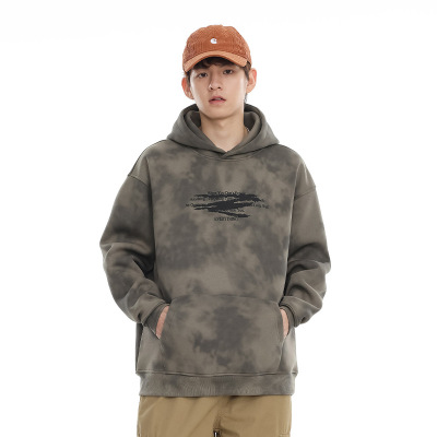 |港风早秋季新款美式设计字母英文复古日系连帽大口袋休闲