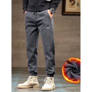一体绒裤子男士加绒潮牌哈伦束脚裤男款冬季品质舒适运动休闲裤男