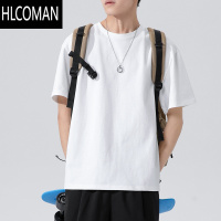 HLCOMAN男士短袖t恤内搭圆领宽松衣服夏季潮流纯色白色半袖大码男装