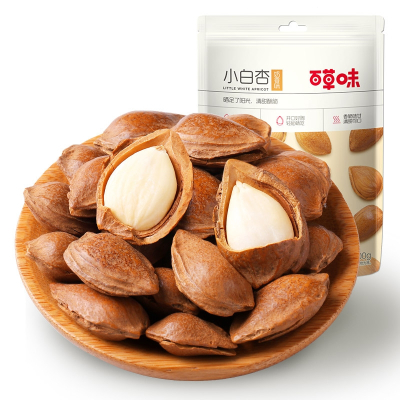 百草味小白杏仁坚果100gx5袋手剥开口杏核干果熟奶香味清甜炒货