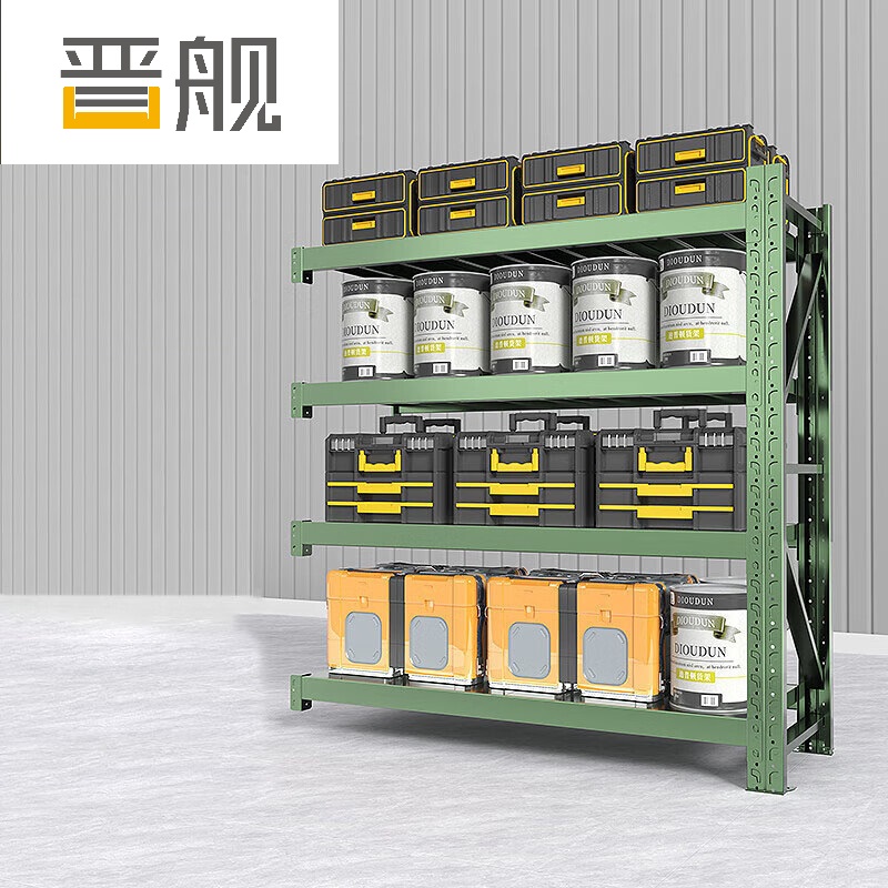 晋舰货架仓储仓库置物架超市快递铁架子储藏室军绿色货架副架(200*60*200cm-300KG/层)