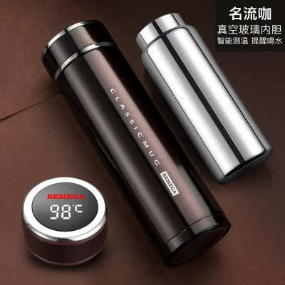 智能玻璃内胆保温杯男女双层隔热泡茶杯定制水杯子 名流咖(全钢杯盖)