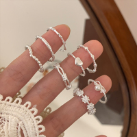 s925纯银爱心花朵戒指组合女甜美小众设计叠戴指环气质食指戒送女朋友老婆情人节七夕生日礼物