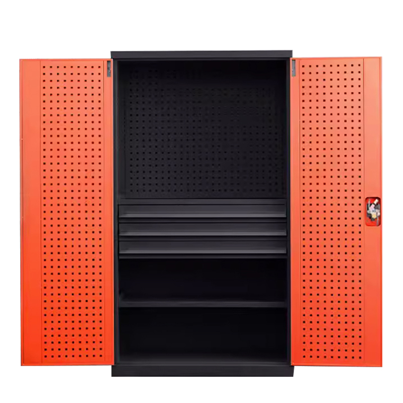 鑫升顺重型工具柜加厚物件工具储物柜工厂铁皮柜汽修厂零件收纳柜橘色三层三抽带挂板
