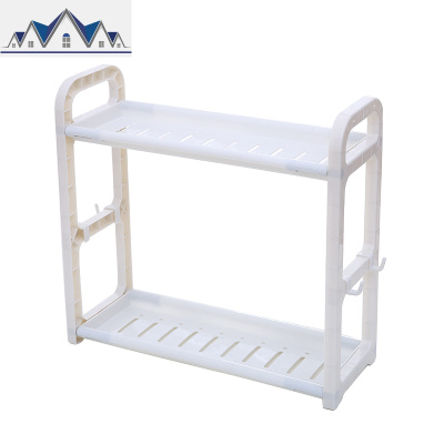 家用双层厨房置物架调味料收纳架 落地塑料刀架调料架调味品架子 三维工匠