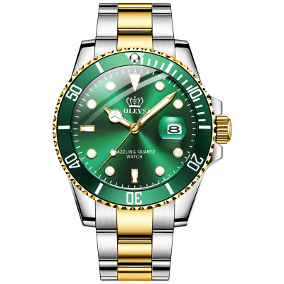 欧利时(olevs)瑞士品牌手表男士石英表绿水鬼精钢防水夜光手表欧美