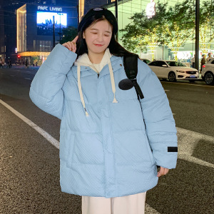 情侣装棉服冬季加厚保暖棉衣魔术贴纯色连帽棉袄宽松假两件棉衣潮