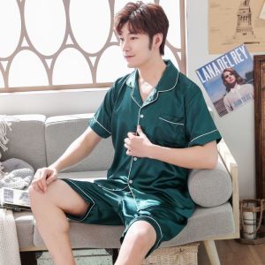 睡衣男士夏季冰丝短袖薄款夏天绸家居服两件套装宽松