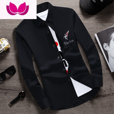 七斓冬季黑色长袖衬衫男士韩版修身衬衣潮牌保暖痞帅男生打底寸衫外套