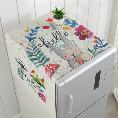 北欧风格滚筒洗衣机罩盖布单开双开冰箱盖巾防尘罩棉麻布艺 时尚兔 单开门冰箱盖巾(55*140cm)