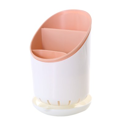 带盖防尘筷子笼家用厨房塑料带沥水盘筷子筒台面立式餐具收纳 敬平 北欧粉(无盖款)筷笼