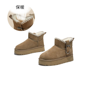 真皮加绒保暖雪地靴女冬季新款厚底短筒靴舒百搭适民族风女靴