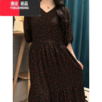 YIBUSHENG棉绸连衣裙女日收腰薄款甜美碎花V领大摆人造棉度假沙滩长裙子