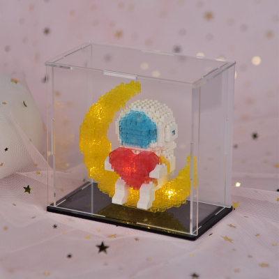 汇奇宝航天微型小颗粒兼容乐高拼装积木成年高难度男孩太空人玩具6-14岁宇航员展示罩-爱心月亮灯光版378颗粒-