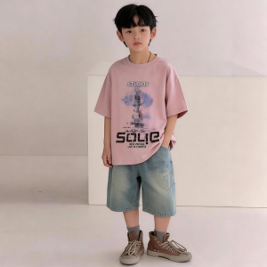 男童夏装套装2026新款中大儿童夏季短袖男孩夏款时髦牛仔短裤潮酷