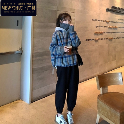 广赫一米五小个子套装裤子女秋冬2020新款大码胖mm加厚毛呢卫衣两件套卫衣