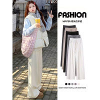 糯米裤女秋冬季加绒慵懒宽松白色休闲垂感小个子窄版直筒阔腿裤子