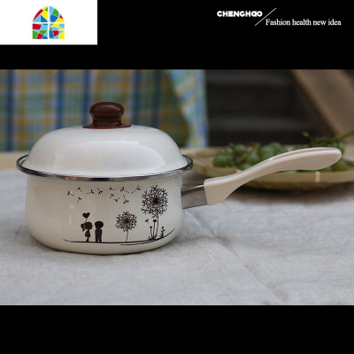 封后搪瓷宝宝辅食奶锅带盖家用多功能迷你小锅单柄煮面锅小汤锅煮奶 F 蒲公英16cmTG221+24cmTW160奶锅+洗