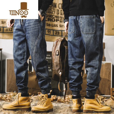 YANXU美式复古哈伦束脚工装牛仔裤男秋季2023直筒宽松大码休闲秋款