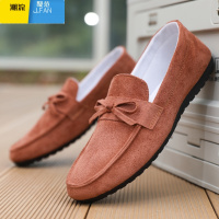 聚范男鞋秋季透气鞋子男士豆豆鞋韩版潮流英伦磨砂套脚懒人休闲帆布鞋